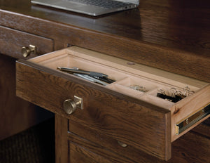 Hooker Furniture Driftwood Executive Desk With Buckboard Sun-Faded Oak Finish, 7-Drawer Storage, Locking Files Medium Wood 6820-10462-85