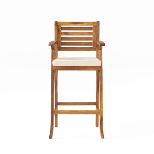 English Elm Christopher Knight Home® - HERMOSA Acacia 30" Outdoor Bar Stool Set of 2 with Weather-Resistant Cushions and Ladder-Back Design Brown 59244.00MP2