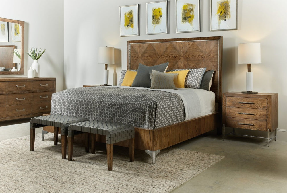 Hooker Furniture Chapman California King Panel Bedframe In Sorrel White Oak Veneer With Diamond Headboard & Pewter Accents 88.00 L x 81.50W x 68.25H 6033-90266-85