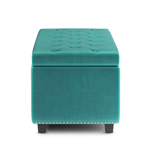 English Elm Hamilton Storage Ottoman In Luxurious Aqua Blue Velvet - Stylish Seating & Smart Storage Solution B136P159057