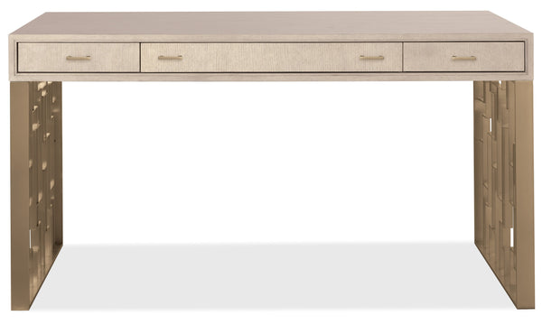 Hooker Furniture Marlowe Oak Veneer Writing Desk with Geometric Metal Legs for Modern Home Office 6420-10459-80
