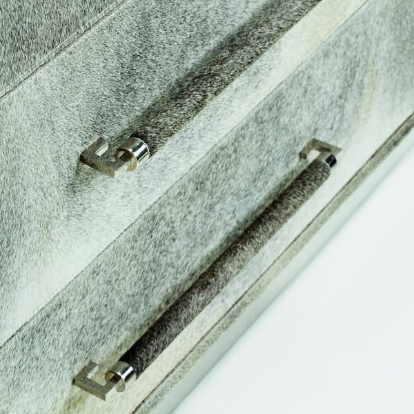 Bernhardt Bernhardt Parkin Hair-On-Hide Drawer Chest With Stainless Plinth, Saddle Stitching, Felt-Lined Drawers 369032