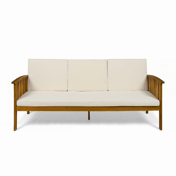 English Elm Casa Outdoor 3 Seat Acacia Hardwood Sofa with Weather Resistant Cushioned Patio Seating 63652.00