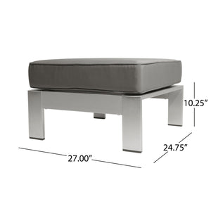English Elm Christopher Knight Home® - CAPE Coral Ottoman - Khaki Aluminum Frame, Weather-Resistant Polyester Cushion, Silver Finish, Compact Seat 64414.00