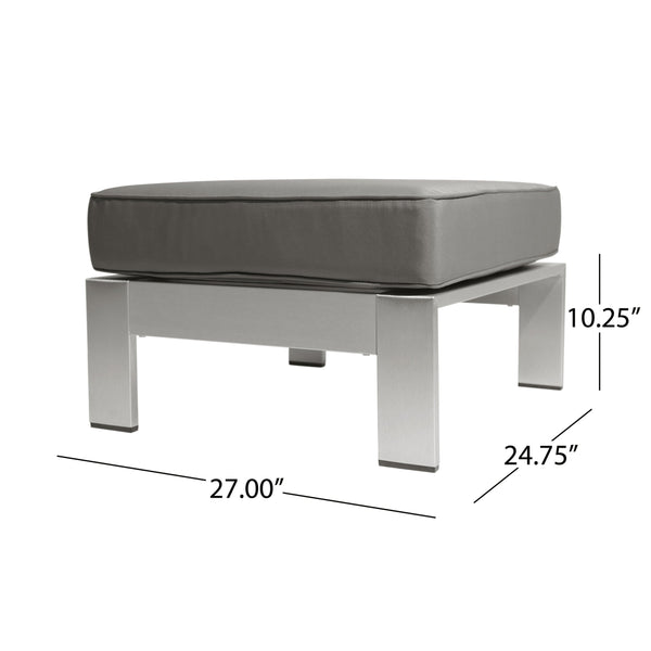 English Elm Christopher Knight Home® - CAPE Coral Ottoman - Khaki Aluminum Frame, Weather-Resistant Polyester Cushion, Silver Finish, Compact Seat 64414.00