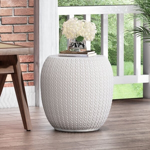 English Elm Outdoor Braided Embossed Concrete Side Table for Patio Garden or Balcony Decor 73449.00