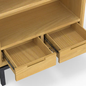 English Elm Banting Mid-Century Bookcase - Handcrafted Oak Veneer With Industrial Metal Accents For Stylish Storage B136P158466