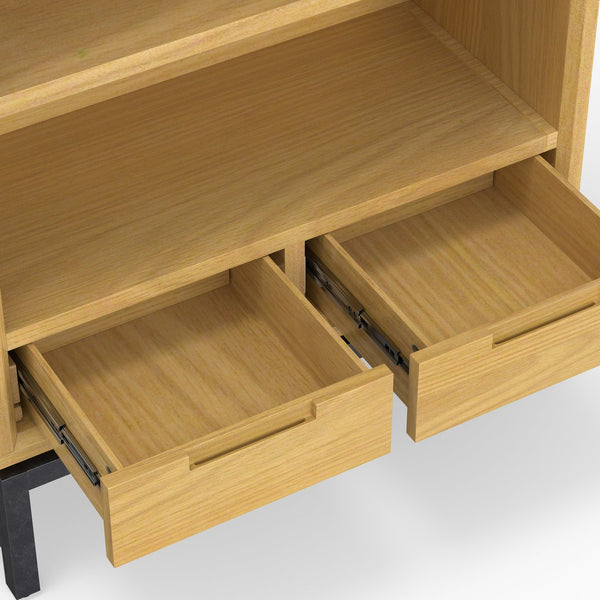 English Elm Banting Mid-Century Bookcase - Handcrafted Oak Veneer With Industrial Metal Accents For Stylish Storage B136P158466