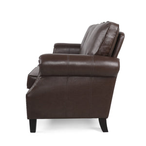 English Elm 3 Seater Pu Leather Sofa with Nailhead Trim Tapered Birch Legs for Modern Living 71405.00PUDBRN