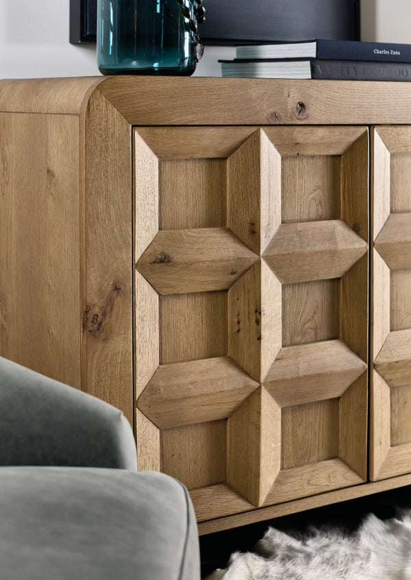 Hooker Furniture Commerce Oak Accent Chest With Window-Pane Doors, Medium Natural Finish, Rounded Top & Adjustable Shelf 7228-50742-80