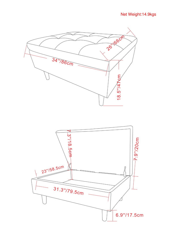 English Elm Shay Mid Century Small Storage Ottoman Coffee Table - Tufted Distressed Faux Leather Charm B136P159262-GIGA