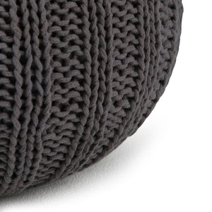 English Elm Shelby Hand-Knit Round Pouf in Slate Grey — Supportive Cotton Fill, Lightweight Portable Accent Seat Dark Gray B136P159266