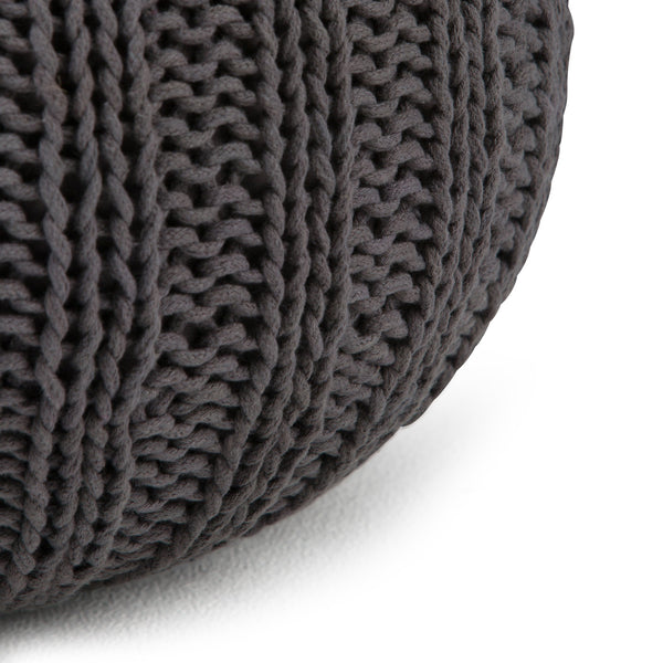 English Elm Shelby Hand-Knit Round Pouf in Slate Grey — Supportive Cotton Fill, Lightweight Portable Accent Seat Dark Gray B136P159266