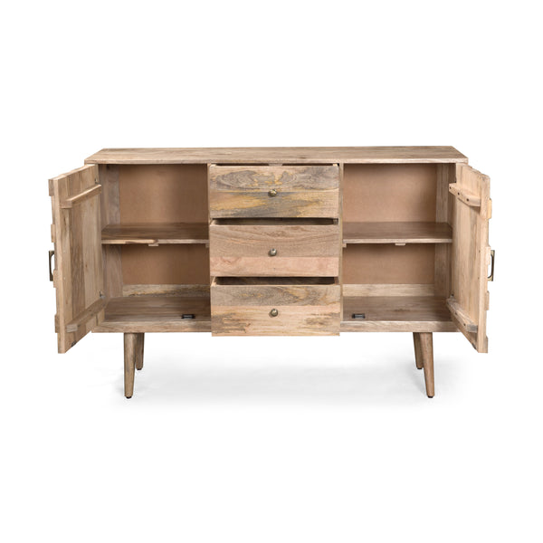 English Elm Christopher Knight Home® - 3 DRAWER SIDEBOARD WITH 2 DOOR Mango Wood Sideboard with 3 Drawers, 3D Tile Weave Doors, Shelves, Natural Finish 66413.00