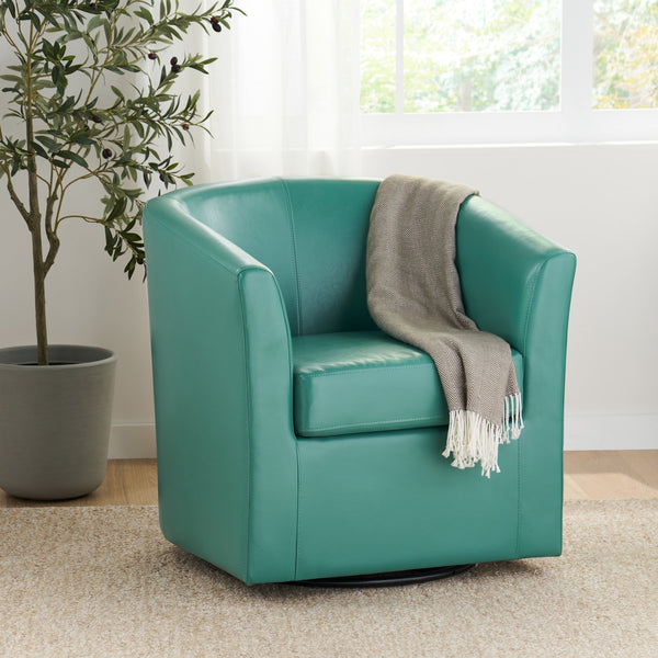 English Elm Swivel Barrel Club Chair Upholstered 360 Degree Base for Living Room Reading Nook Turquoise 57685.00TUR