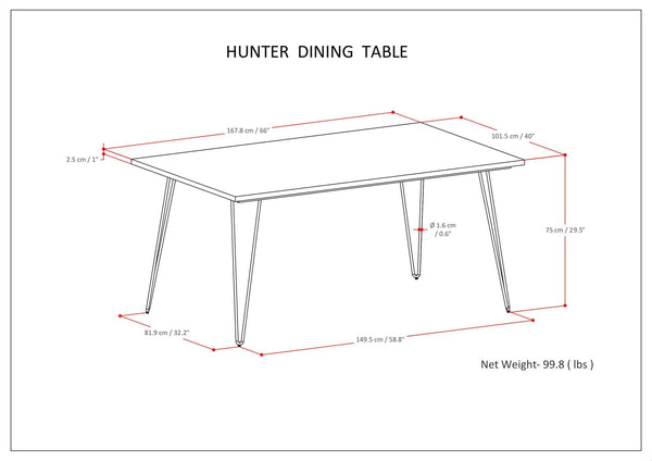 English Elm Hunter Natural Mango Wood Dining Table with Black Hairpin Legs, 66"x40" Rustic Modern, Seats 6 B136P158740