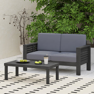 English Elm Christopher Knight Home® - Acacia Outdoor Loveseat & Coffee Table Set with Water-Resistant Cushions, Slat Paneling, Dark Gray 70844.00DGRY