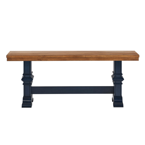Homelegance By Top-Line Juliette Two-Tone Trestle Leg Wood Dining Bench Blue Rubberwood