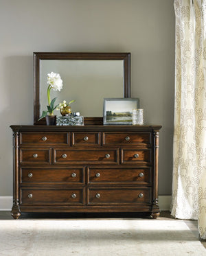 Hooker Furniture Leesburg Mahogany Dresser With 10 Drawers, Cedar-Lined Bottoms, Felt & Jewelry Trays, Antique Brass Finish 5381-90002