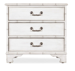 Hooker Furniture Charleston Coastal Colonial Three-Drawer Nightstand In White Heron With Antique Pewter Pulls, Bamboo Trim 6750-90117-06