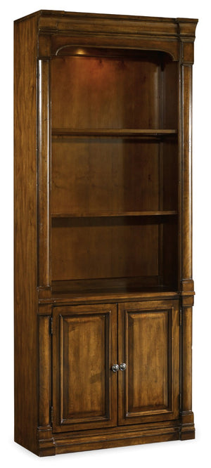 Hooker Furniture Tynecastle Chestnut Bunching Bookcase With Adjustable Shelves, Integrated Lighting & Aged Copper Hardware 5323-10446