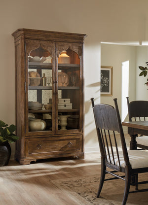 Hooker Furniture Americana Honey Display Cabinet With Antique Mirror Back, Adjustable Shelves, Lighting & Drawer 7050-75908-85