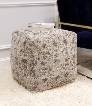 Pasargad Home Grandcanyon Cotton Pouf In Navy/Ivory - Chic Handcrafted Accent For Any Room Toupe Cotton Ppf-313-1