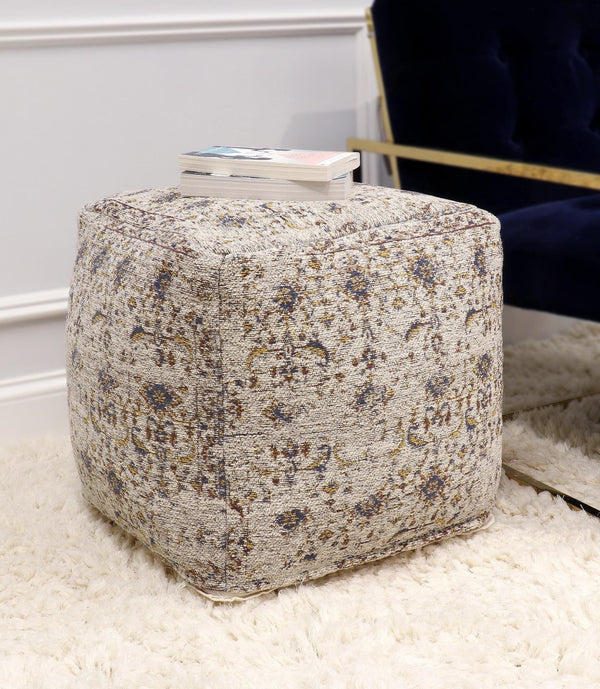 Pasargad Home Grandcanyon Cotton Pouf In Navy/Ivory - Chic Handcrafted Accent For Any Room Toupe Cotton Ppf-313-1