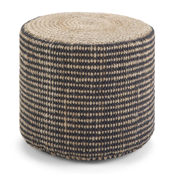 English Elm Larissa Round Braided Pouf — Handcrafted Natural Jute Ottoman, Supportive Seat & Versatile Décor Black B136P159332