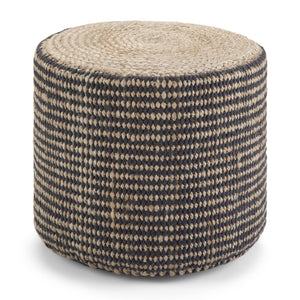 Hearth and Haven Multi-functional Handcrafted Round Pouf with Hand Braided Jute B136P159332 Black