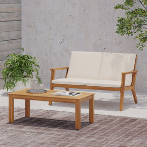 English Elm Christopher Knight Home® - Acacia Outdoor Loveseat and Coffee Table Set with Cushions, Mid-Century Acacia Wood Patio Seating Beige+Brown 68024.00CRM