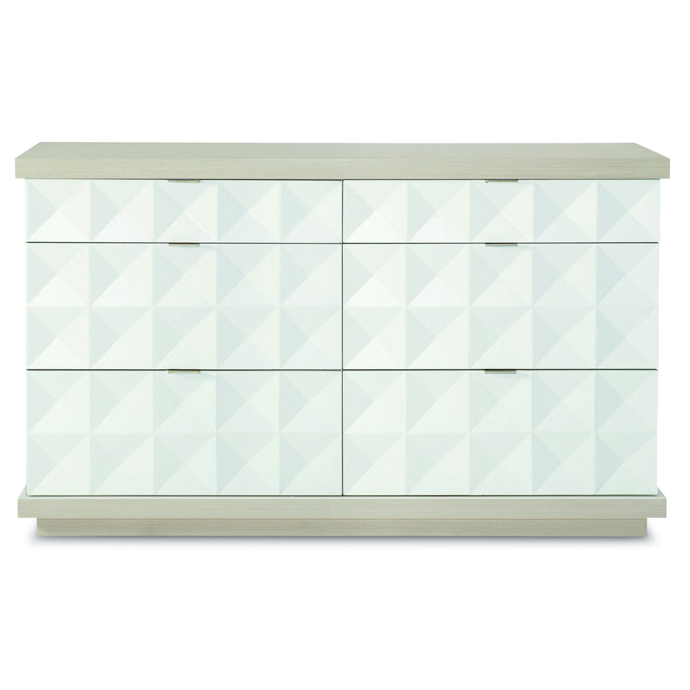 Bernhardt Bernhardt Axiom Patterned Dresser With 3-D Inverted Pyramid Drawers, Dual-Tone Plaster Finish, 6-Drawer Glam Transitional Storage 381056