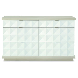 Bernhardt Bernhardt Axiom Patterned Dresser With 3-D Inverted Pyramid Drawers, Dual-Tone Plaster Finish, 6-Drawer Glam Transitional Storage 381056
