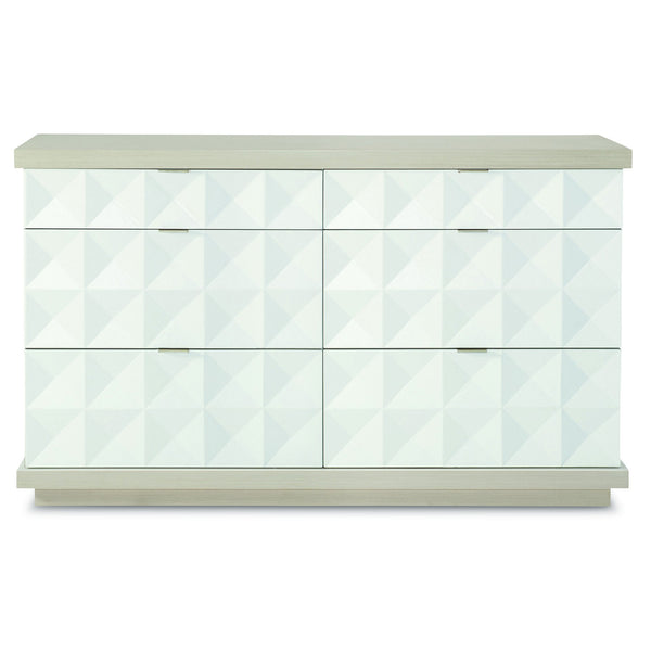 Bernhardt Bernhardt Axiom Patterned Dresser With 3-D Inverted Pyramid Drawers, Dual-Tone Plaster Finish, 6-Drawer Glam Transitional Storage 381056