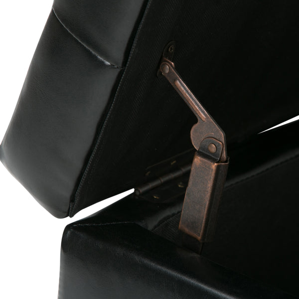 English Elm Cosmopolitan Storage Ottoman - Stylish Midnight Black Faux Leather With Safe Storage & Seating B136P159762