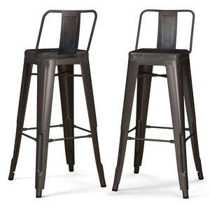 English Elm Rayne 30" Metal Bar Stool Set Of 2 - Modern Industrial Gun Metal Grey With Ergonomic Support B136P159497-GIGA