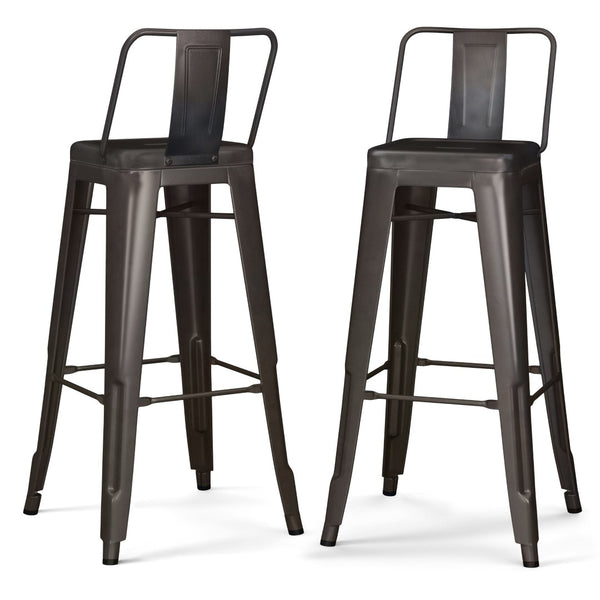 English Elm Rayne 30" Metal Bar Stool Set Of 2 - Modern Industrial Gun Metal Grey With Ergonomic Support B136P159497-GIGA
