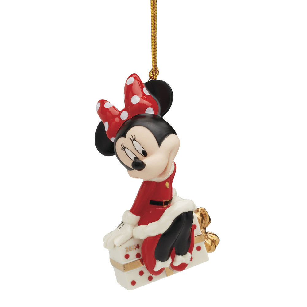 Lenox 2024 Minnie Mouse Sitting On A Gift Ornament Blue, IVORY PORCELAIN 895792
