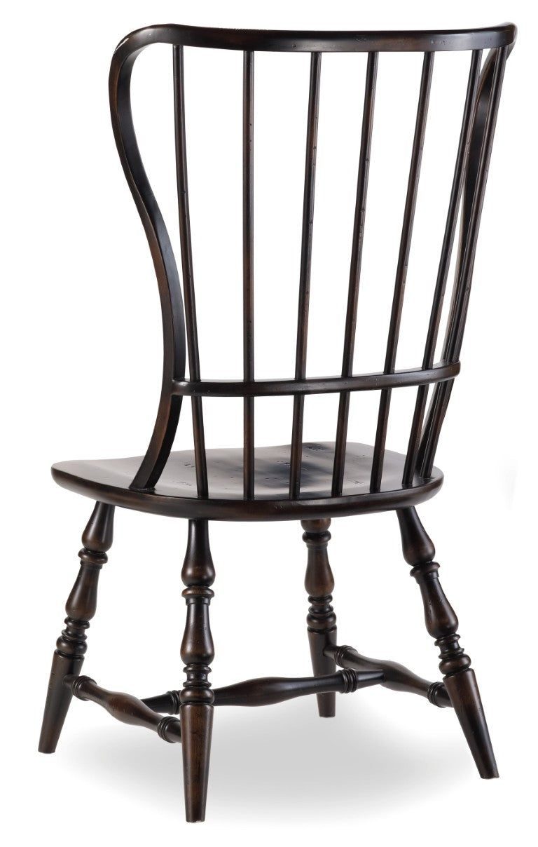 Hooker Furniture Sanctuary Ebony Spindle Side Chair — Hand-Rubbed Hardwood, Distressed Farmhouse Charm, Durable Seating 3005-75310