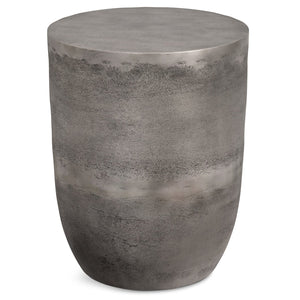 English Elm Morris Handcrafted Metal Accent Table Antique Silver Drum Shape End Side Table 16.5" x 20" B136P159004