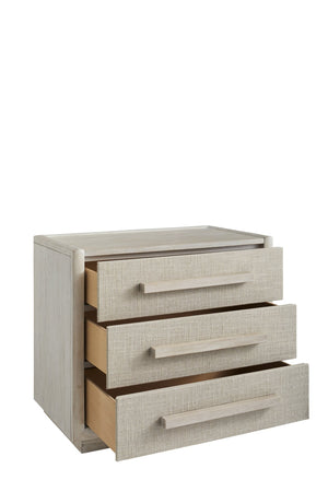 A.R.T. Furniture Cotiere Contemporary Nightstand With Usb Ports, Linen Fabric Drawers, And Adjustable Base Levelers Beige Material, Parawood Solids,Mixed Split Cathedral And Quarter White Oak Veneers,Fabric 299140-2349