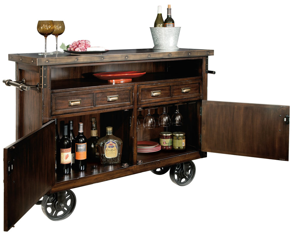 Hekman Furniture 695146 Rustic Hardwood Wine & Bar Cabinet With Wheels, Locking Door, And Stemware Rack Storage Rustic Hardwood Barrows Wine Console 695146