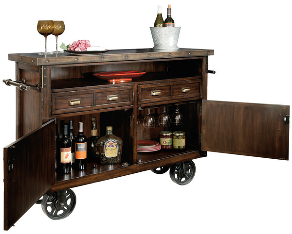 Hekman Furniture 695146 Rustic Hardwood Wine & Bar Cabinet With Wheels, Locking Door, And Stemware Rack Storage Rustic Hardwood Barrows Wine Console 695146