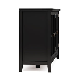 English Elm Artisan Wide 4-Door Storage Cabinet - Handcrafted Black Wood With Glass Doors For Versatile Style B136P158420