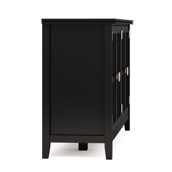 English Elm Artisan Wide 4-Door Storage Cabinet - Handcrafted Black Wood With Glass Doors For Versatile Style B136P158420
