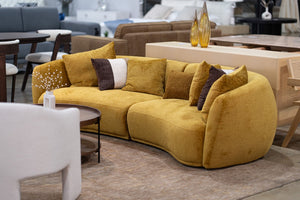 VIG Furniture Oakland Modern Mustard 4-Seat Sofa With Camel Back, Rounded Arms & 4 Pillows — Durable Poplar Frame VGDW-DS1017
