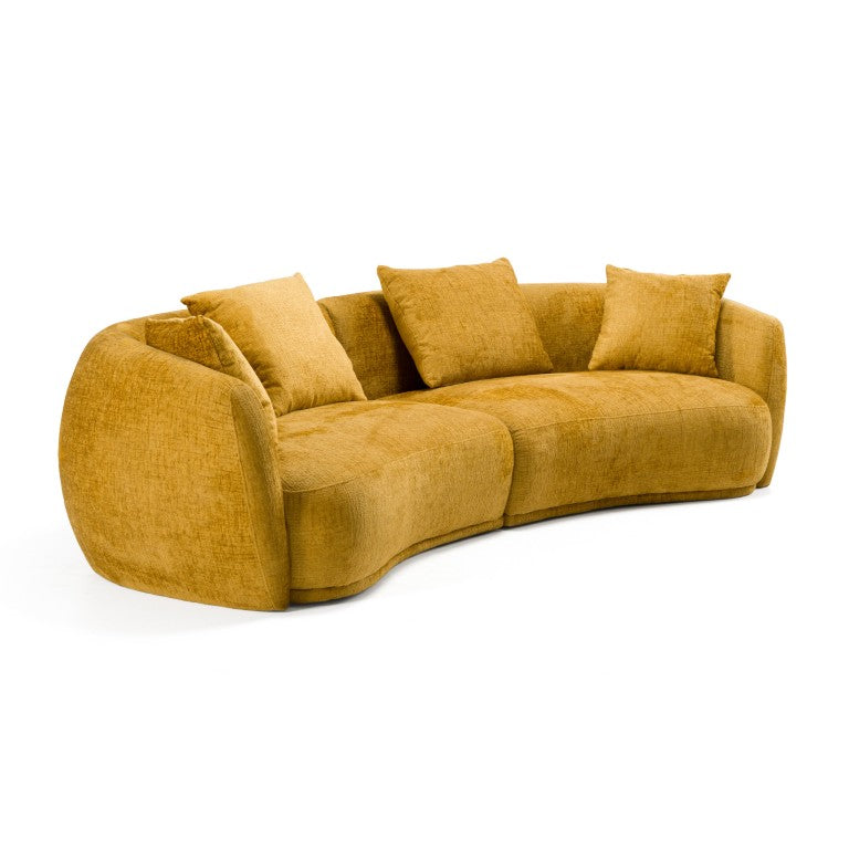 VIG Furniture Oakland Modern Mustard 4-Seat Sofa With Camel Back, Rounded Arms & 4 Pillows — Durable Poplar Frame VGDW-DS1017