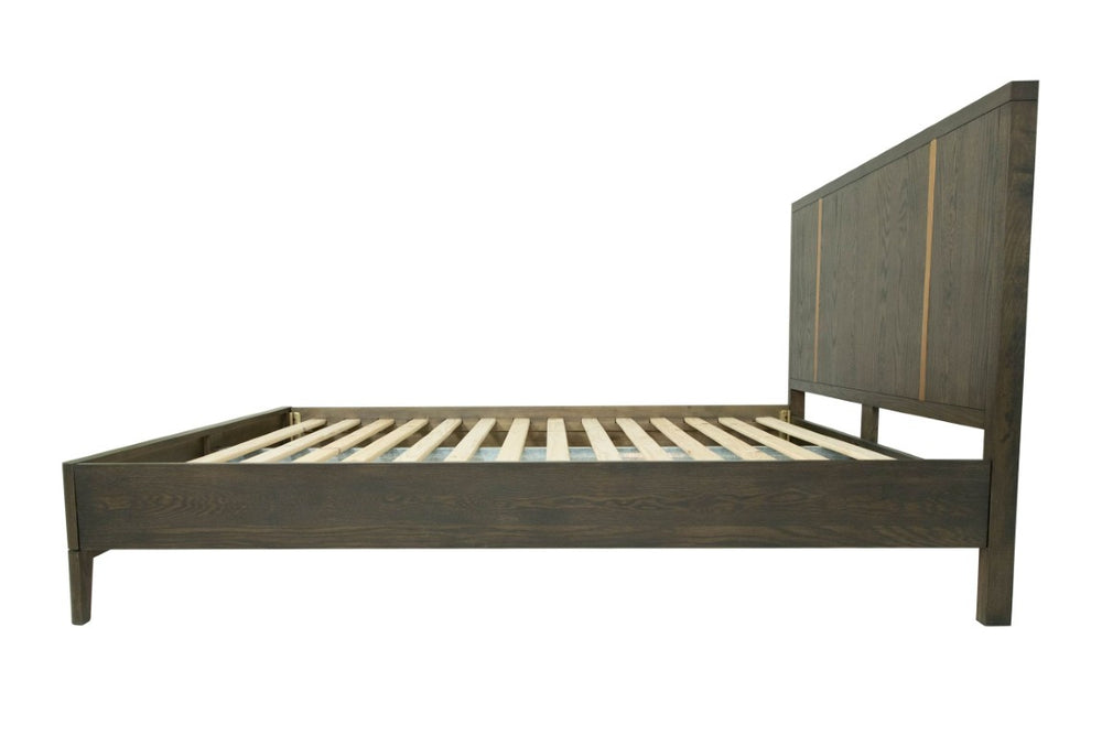 VIG Furniture Oakley Eastern King Dark Brown Mid-Century Bed With Metal-Accent Headboard, Slats Included, 74.5" W VGWDLCY-QB05-USA-OA-BED-EK