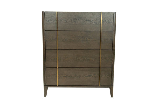 VIG Furniture Oakley Mid-Century Dark Brown Chest With Gold Accents, Soft-Close Drawers & Marble Trim - Stylish Storage VGWDLCY-TB4-OA-CHST