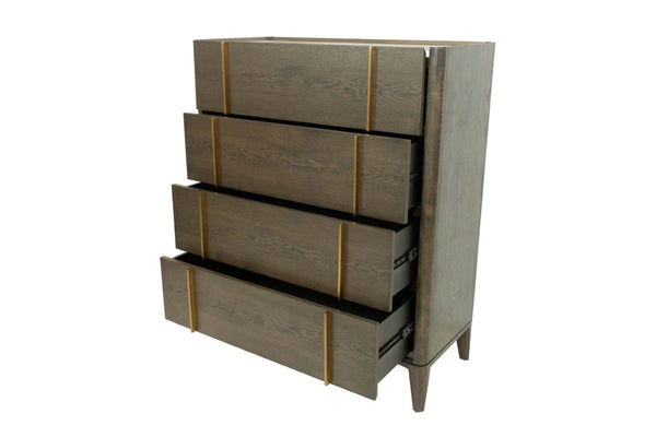 VIG Furniture Oakley Mid-Century Dark Brown Chest With Gold Accents, Soft-Close Drawers & Marble Trim - Stylish Storage VGWDLCY-TB4-OA-CHST